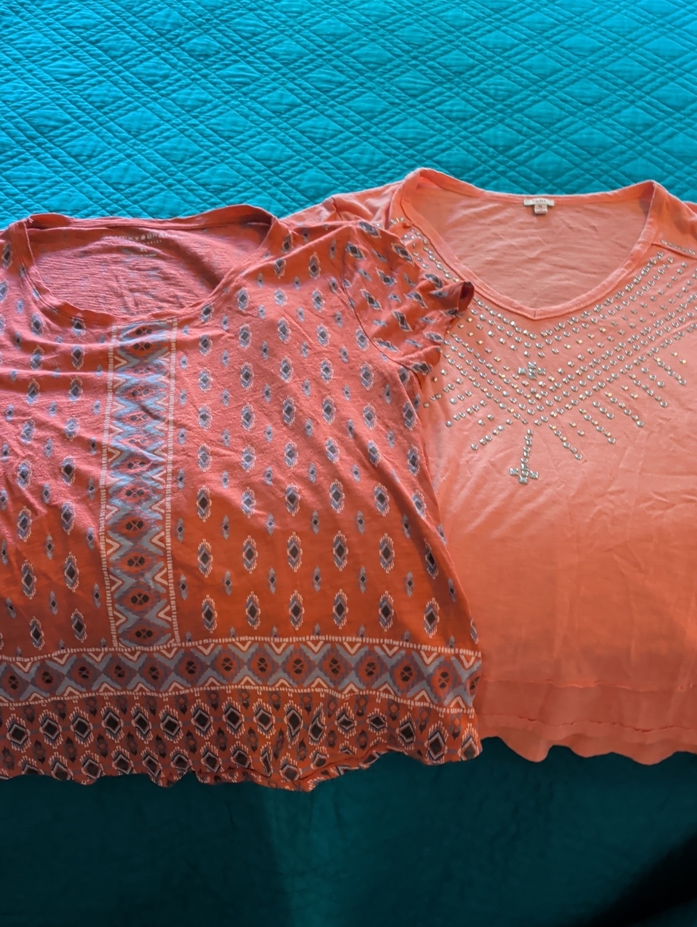 Lucky Brand Coral Short Sleeve Tee with Stud Embellishments